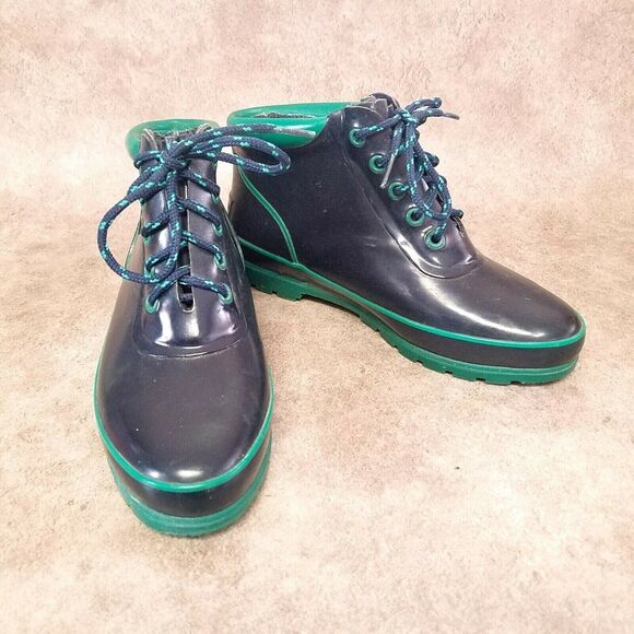 Sporto Womens   Size 8 Blue Green Rubber Lace Up Rain Boot Ankle Booties - Picture 4 of 9